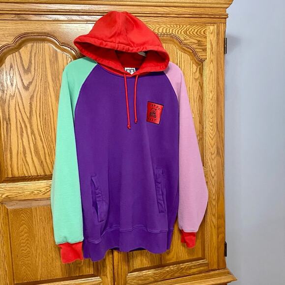 TEDDY FRESH Sweatshirt Mens Large Hoodie Color Block Hooded Pockets Multicolor - Picture 7 of 16